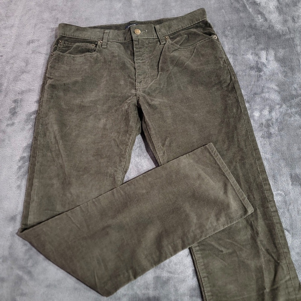 J.Crew Pants Men 31x32 Green Corduroy Slim Fit Soft Flex Cotton Trousers Preppy